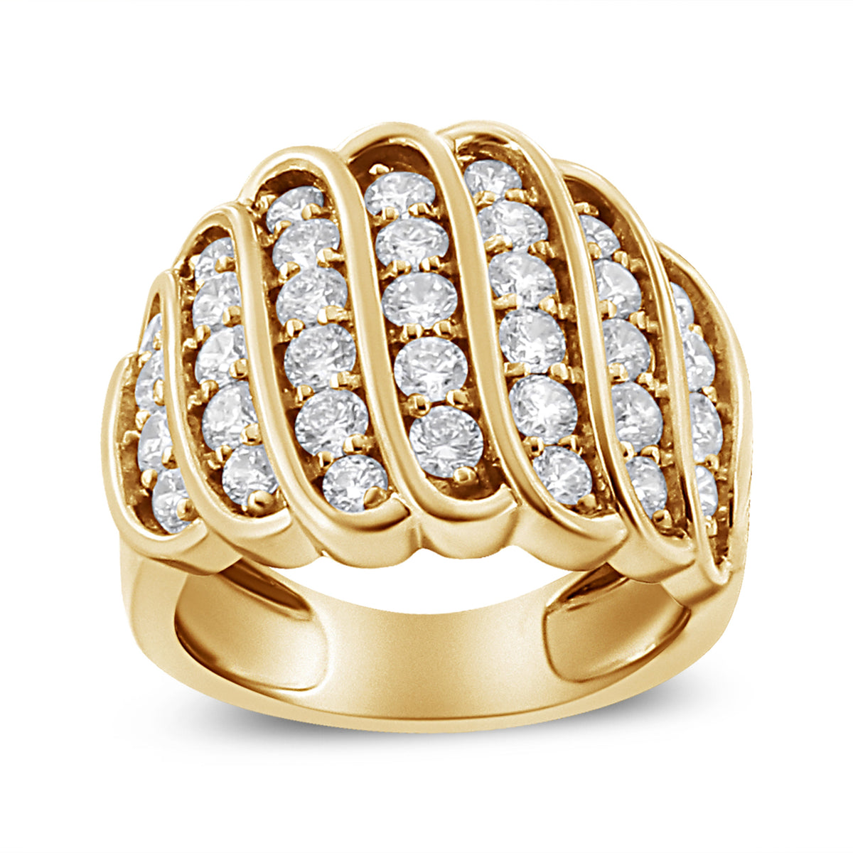 Anillo de banda de varias filas de diamantes de 2.00 Cttw de plata de ley 925 bañada en oro amarillo de 14K (color J-K, claridad I1-I2) - Talla 7