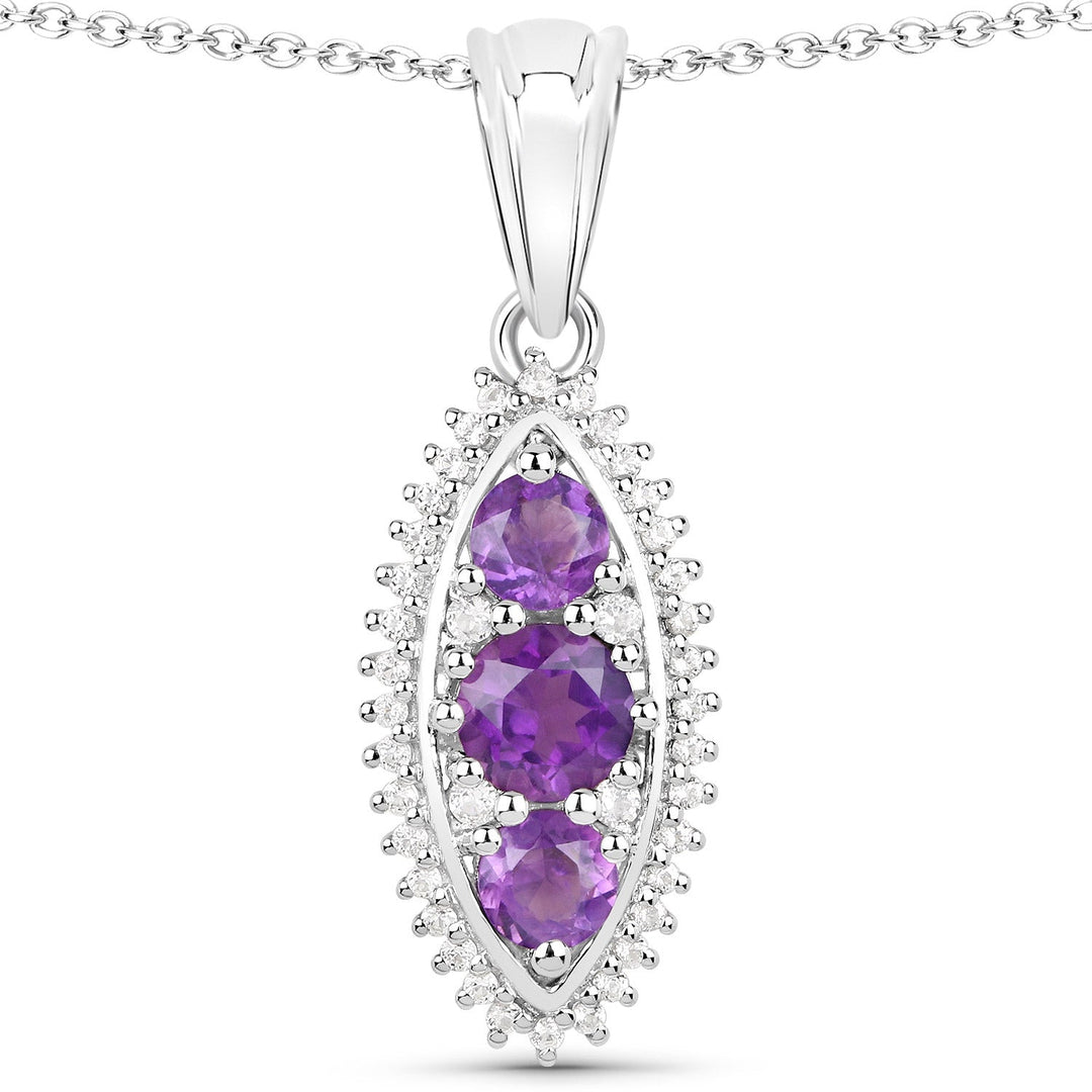 3.60 Carat Genuine Amethyst and White Topaz .925 Sterling Silver 3 Piece Jewelry Set (Ring, Earrings, and Pendant w/ Chain)