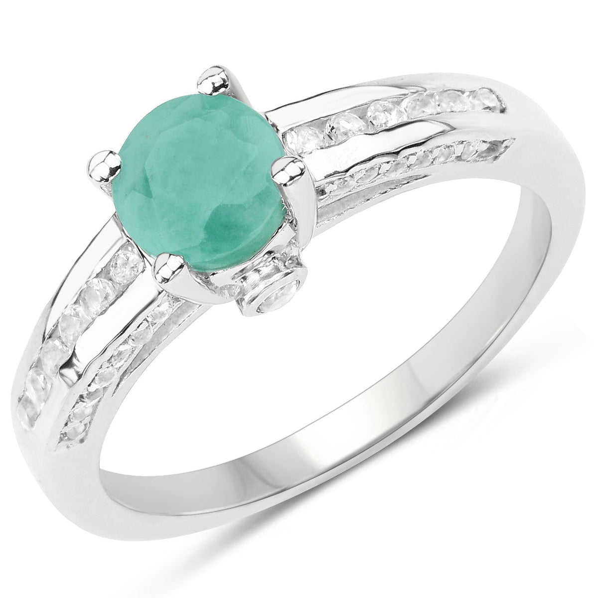 Anillo de Plata de ley .925 con Esmeralda Genuina y Topacio Blanco de 1.22 Quilates