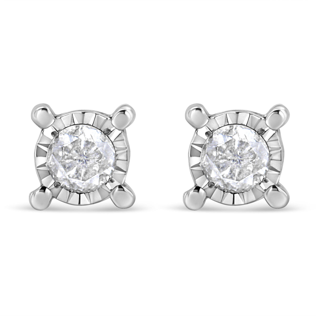 Pendientes de plata de ley .925 con solitario de diamantes de talla brillante redonda de 1.0 quilates engastados en milagro (color H-I, claridad I2-I3)