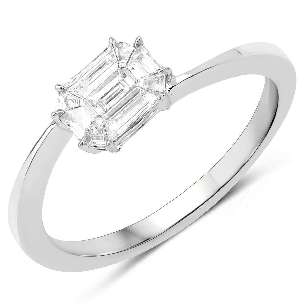 Anillo de 0,33 quilates de oro blanco de 18 quilates con diamante blanco auténtico (color F-G, claridad VVS-VS)