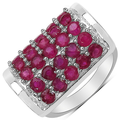 Anillo de plata de ley .925 con rubí auténtico de 3.01 quilates y diamantes blancos