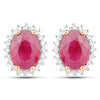 3.14 Carat Genuine Ruby and White Diamond 14K Yellow Gold Earrings