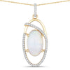 3.59 Carat Genuine Ethiopian Opal and White Diamond 14K Yellow Gold Pendant
