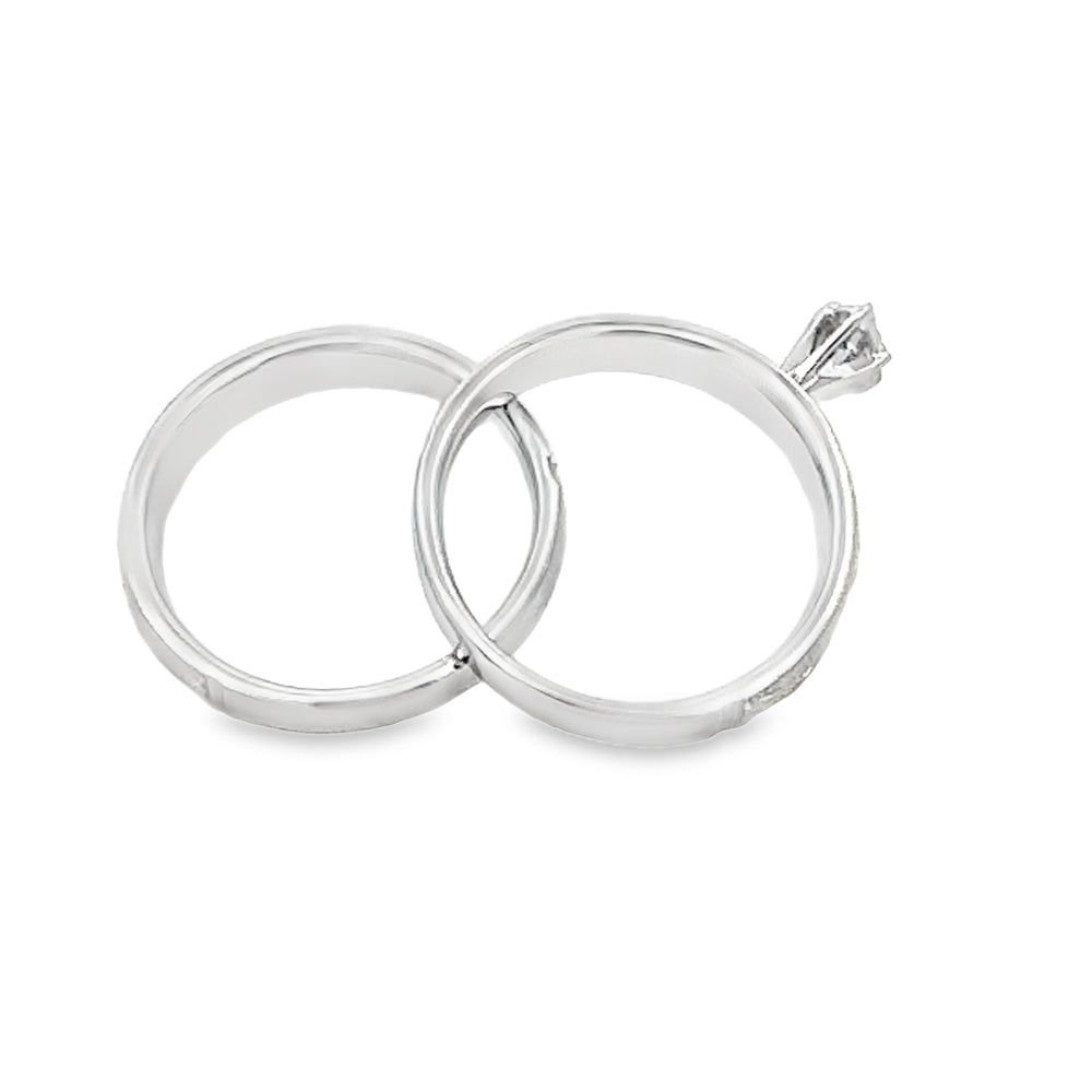 Juego de Anillos de Compromiso de Plata Esterlina y Oro de 14KT con Diamantes