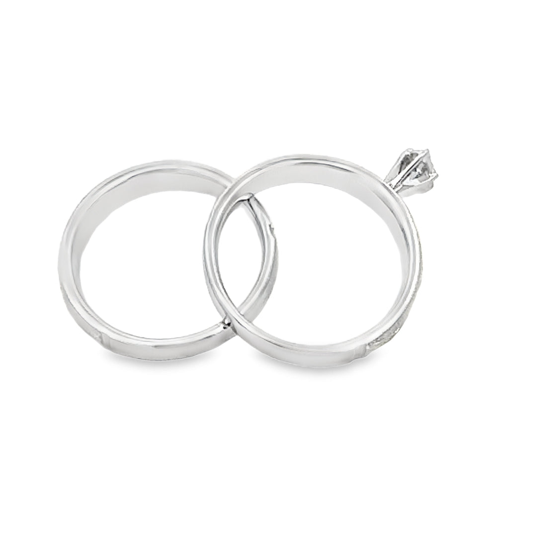 Juego de Anillos de Compromiso de Plata Esterlina y Oro de 14KT con Diamantes