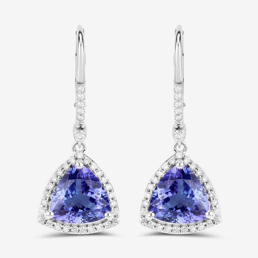 Pendientes de oro blanco de 14K con tanzanita genuina de 4,61 quilates y diamantes blancos