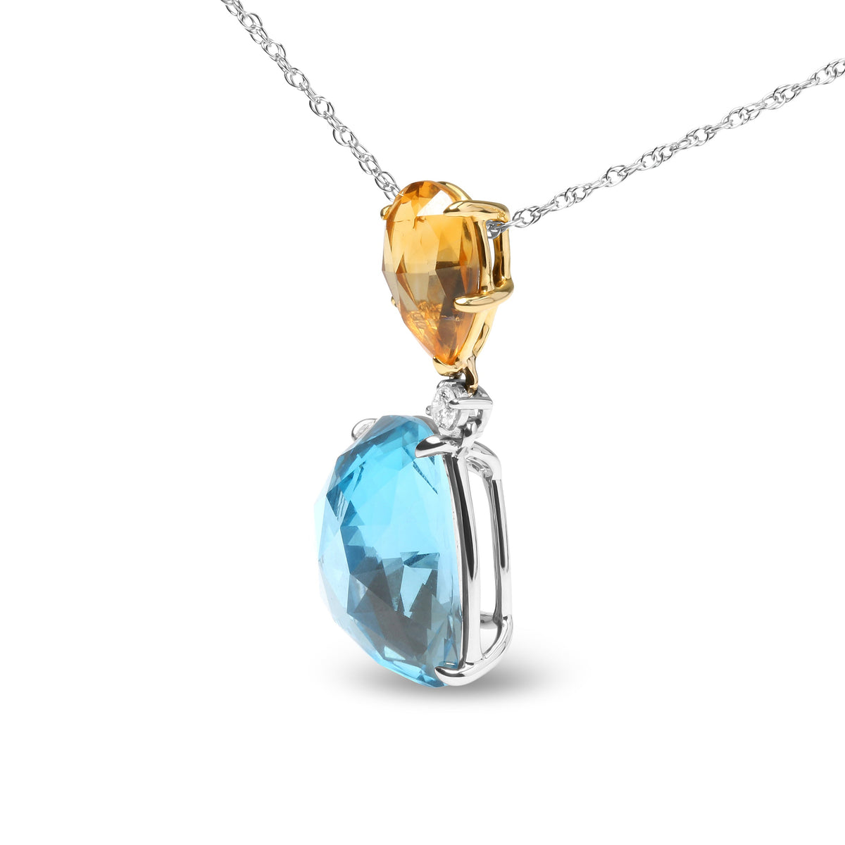 Collar con colgante colgante de oro blanco y amarillo de 18 quilates con acento de diamante y citrino amarillo y topacio azul cielo de 45,72 cm (color G-H, claridad SI1-SI2)