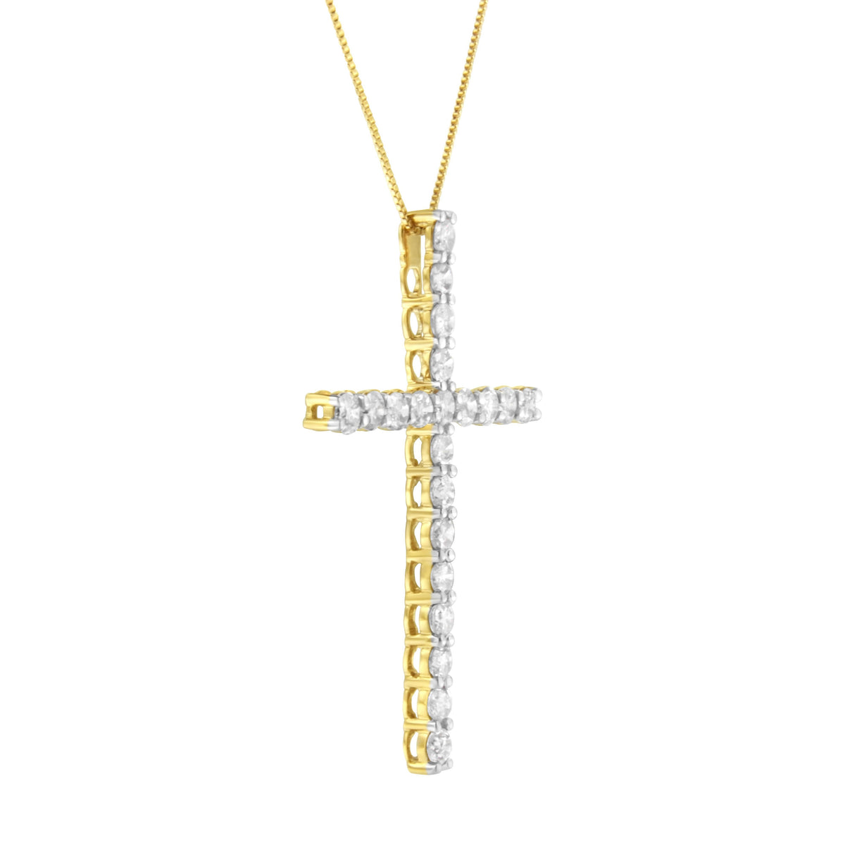 Colgante de cruz de oro amarillo de 10K chapado en plata de ley .925 con diamante de corte redondo de 4.0 Cttw (color J-K, claridad I1-I2) - 18"