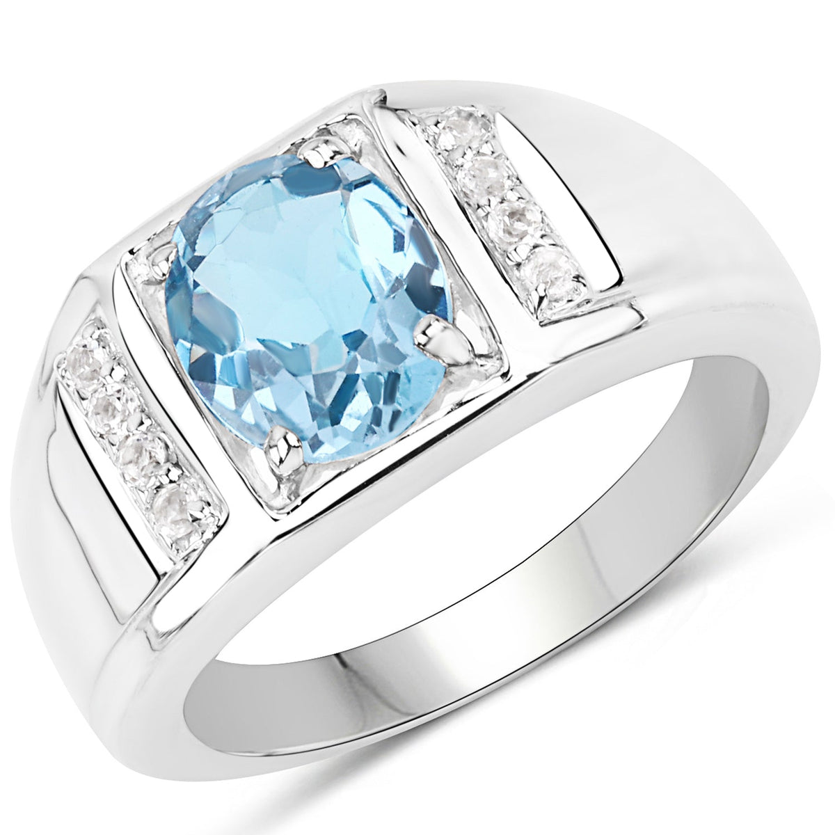 Anillo de plata de ley .925 con topacio azul Londres y topacio blanco genuino de 2,18 quilates