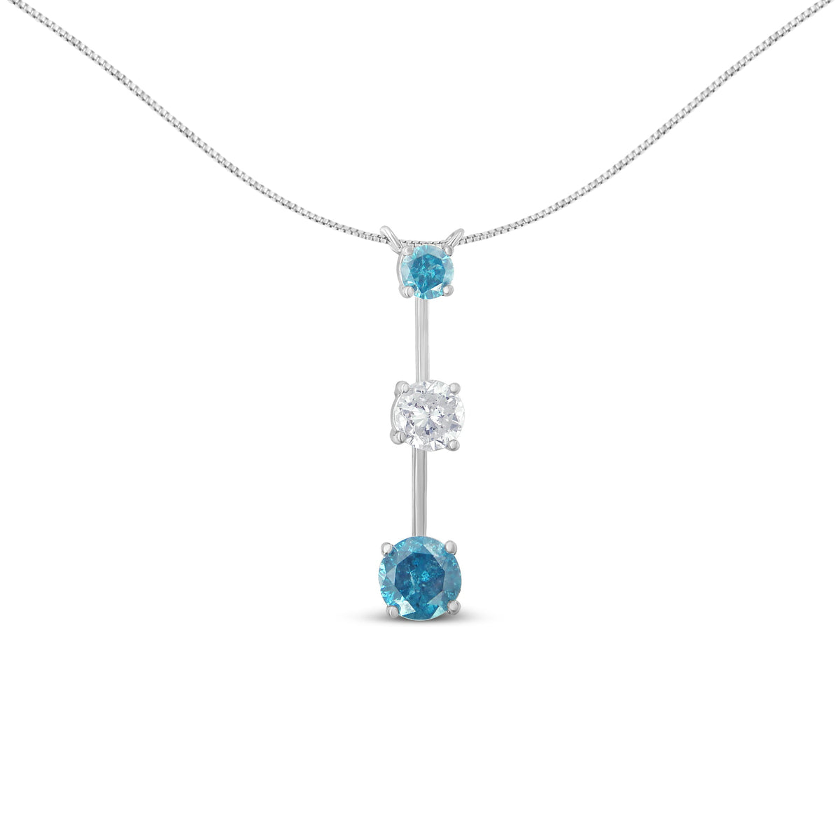 Colgante de oro blanco de 14 quilates con diamantes blancos y azules tratados de 1,5 quilates (H-I, I1-I2)