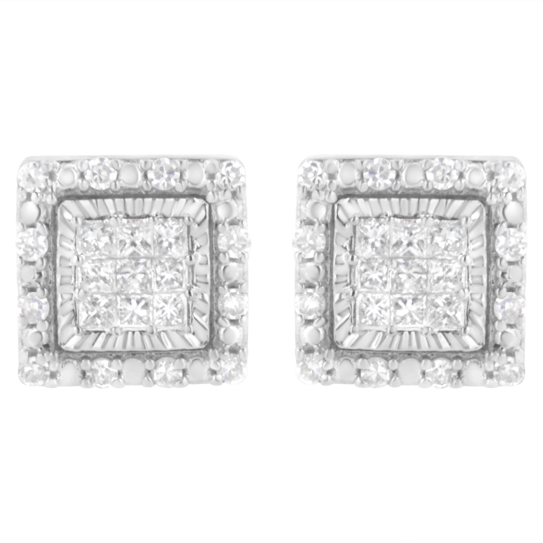 10K White Gold 1/2 cttw Invisible Set Princess-Cut Diamond Square Stud Earring (I-J Color, I1-I2 Clarity)