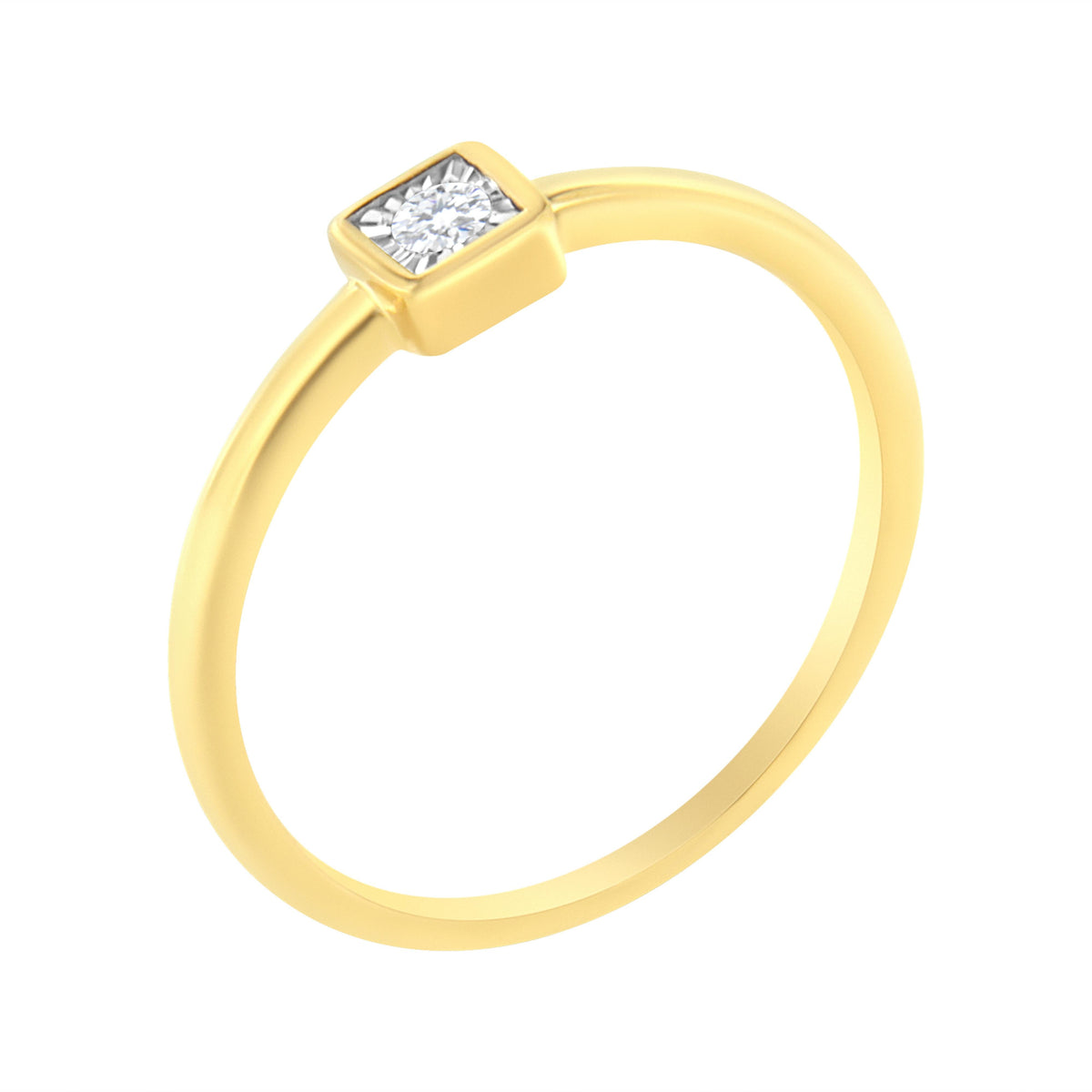 Anillo de promesa de plata de ley .925 chapado en oro amarillo de 14K con diamantes de 1/20 quilates en engaste milagro (color J-K, claridad I1-I2) - Talla 6