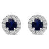 10K White Gold 3.25mm x 3.25mm Round Blue Sapphire and 1/10 Cttw Diamond Halo Stud Earrings (I-J Color, I1-I2 Clarity)