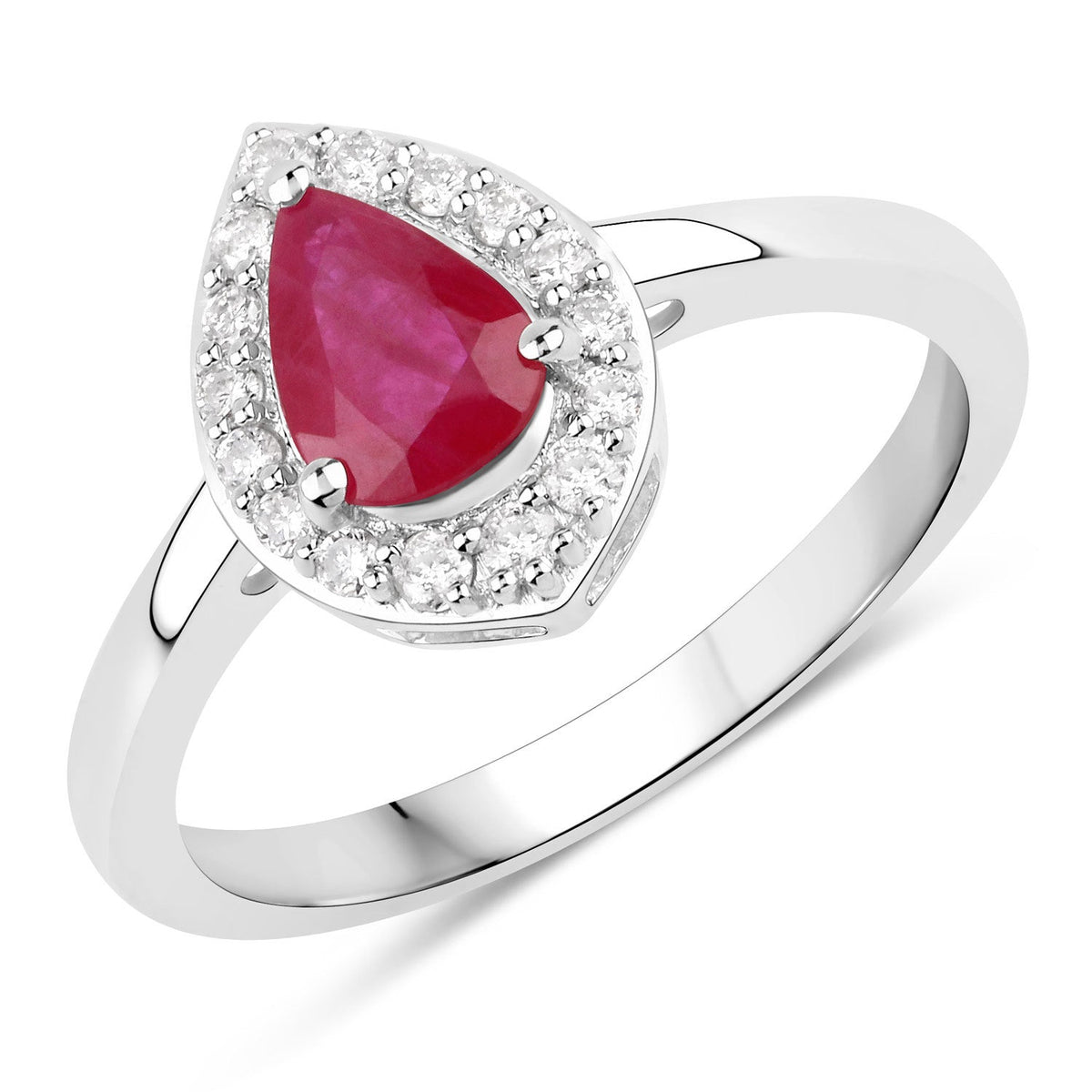 Anillo de oro blanco de 14K con rubí genuino de 0,92 quilates y diamantes blancos
