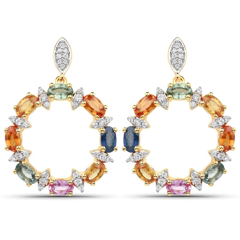 4.12 Carat Genuine Multi Sapphire .925 Sterling Silver Earrings