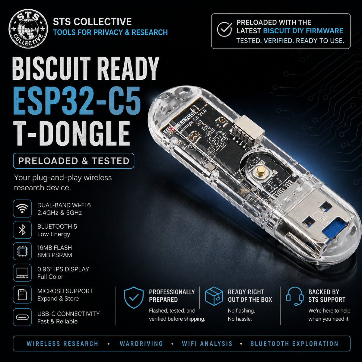 Biscuit Ready ESP32-C5 T-Dongle | Preloaded & Tested | STS Collective