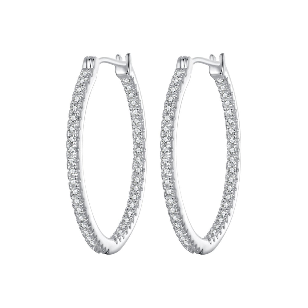 925 Sterling Silver Earrings with Pave Setting CZ in White Gold for Women