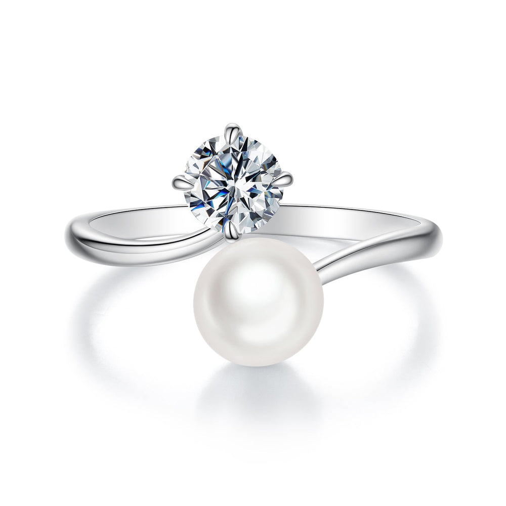 925 Sterling Silver Moissanite 0.5 Carat Freshwater Pearl Ring Size E for Women