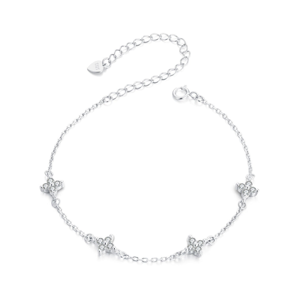 925 Sterling Silver White Gold Plated Adjustable CZ Bracelet for Women