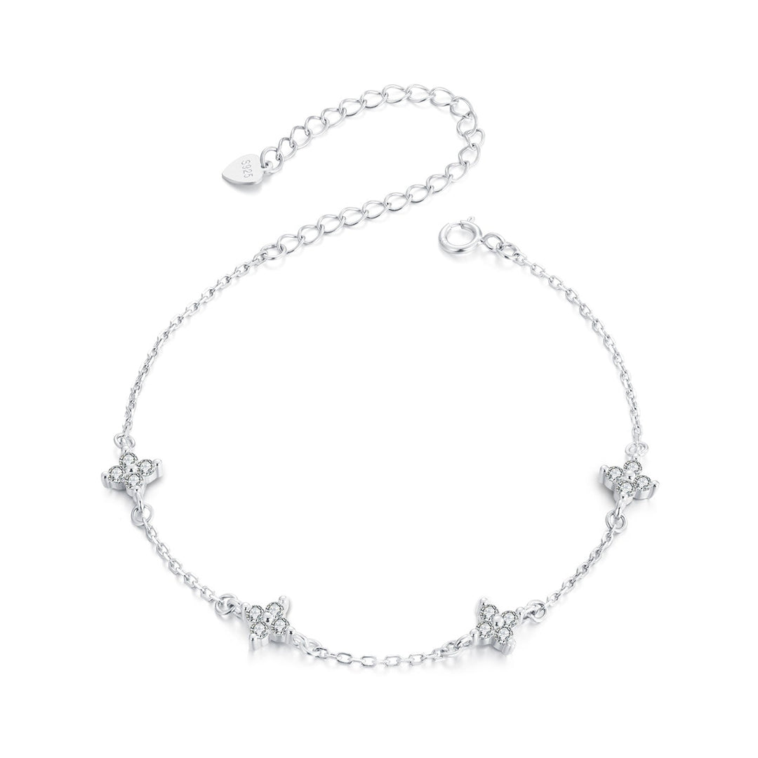 925 Sterling Silver White Gold Plated Adjustable CZ Bracelet for Women