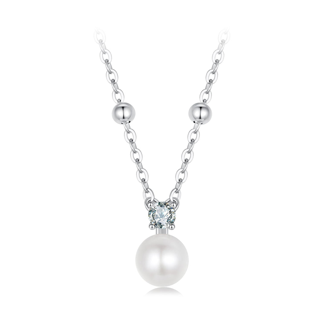 925 Sterling Silver Moissanite and Freshwater Pearl Necklace 40+5cm for Women