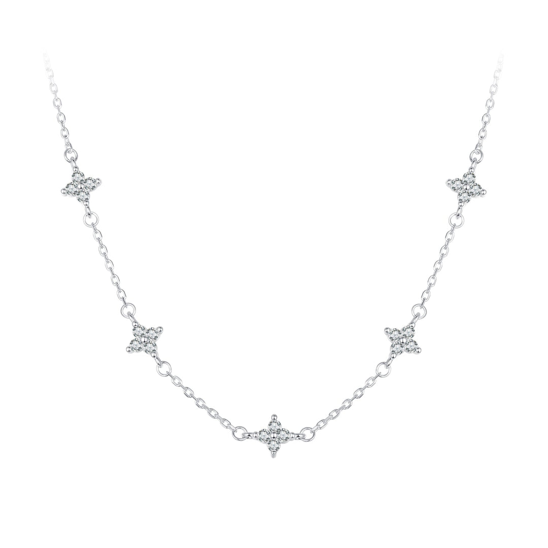 925 Sterling Silver Pave Setting CZ Necklace with White Gold Plating 400mm for Women