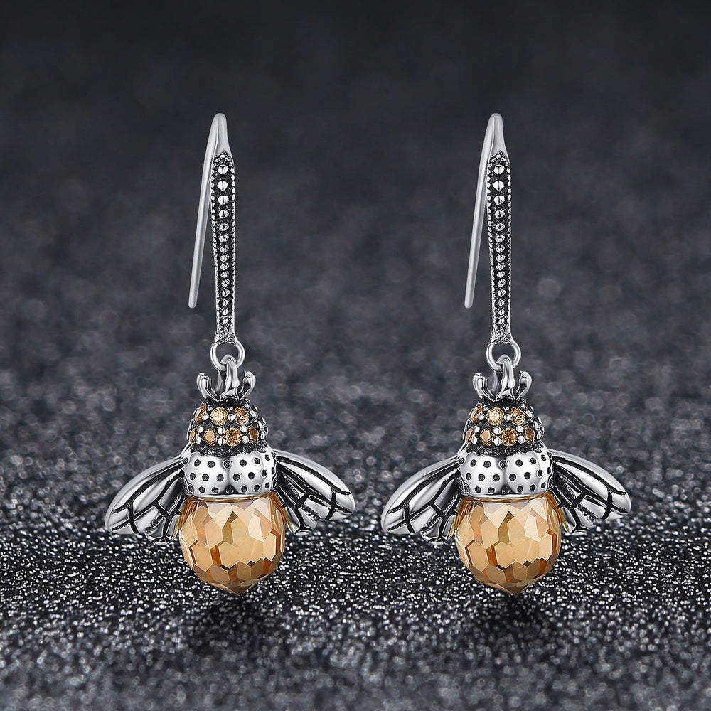 925 Sterling Silver Earrings with Oxidized Finish and Pavé Setting CZ
