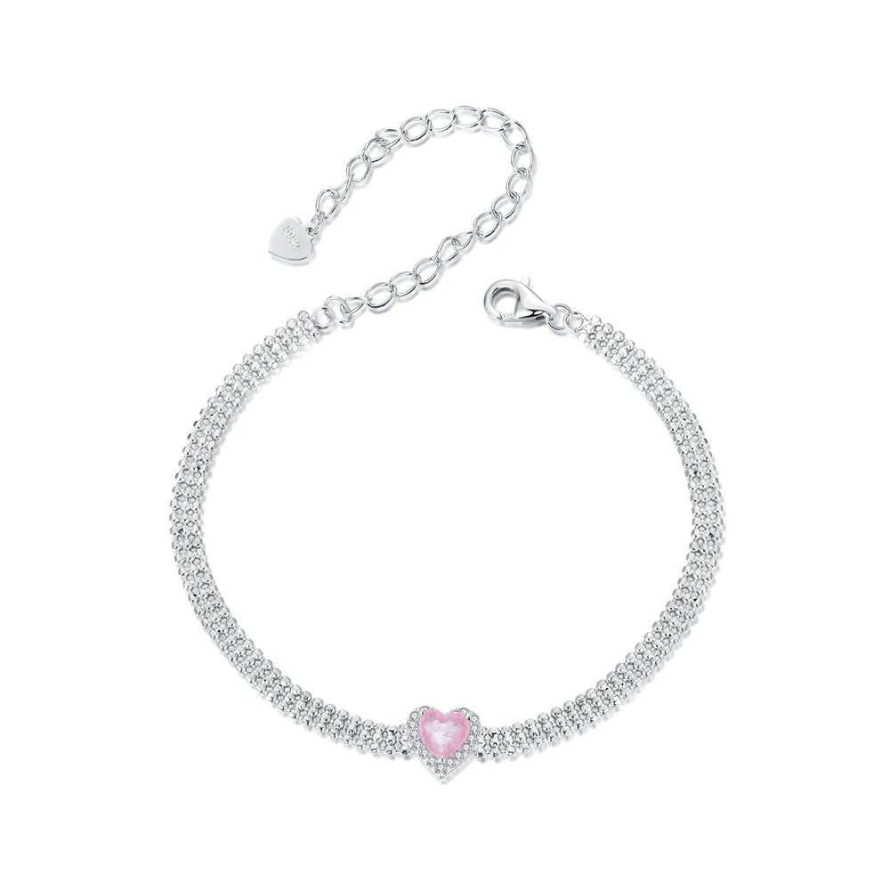 925 Sterling Silver White Gold Plated 8mm CZ Pendant Bracelet for Women