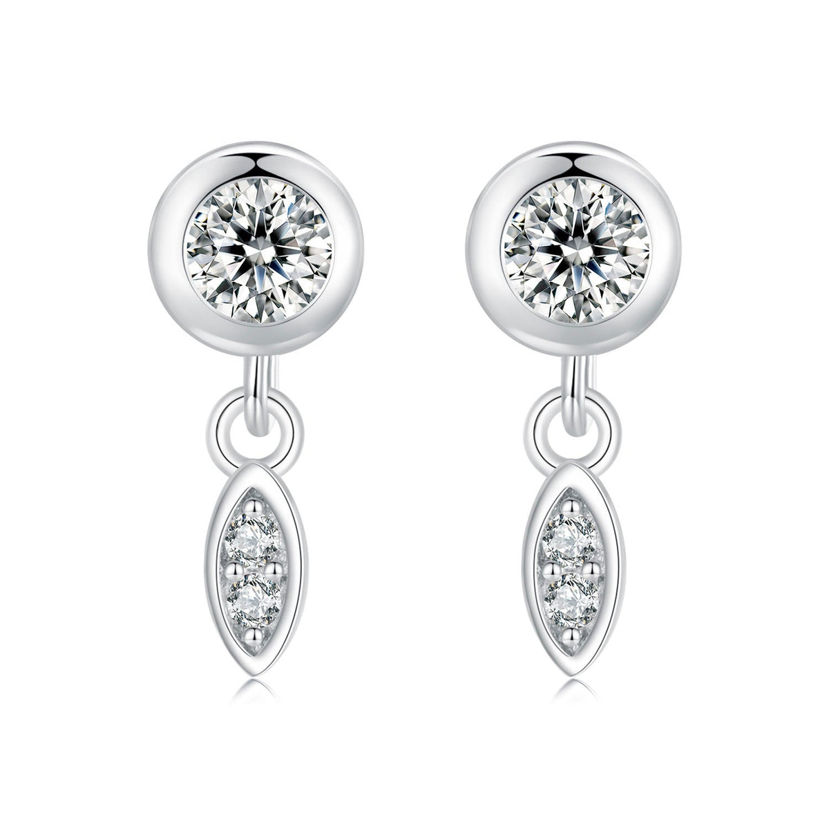 925 Sterling Silver Earrings with Pavé Setting CZ in White Gold - 11*4mm - imagen 2 de 3