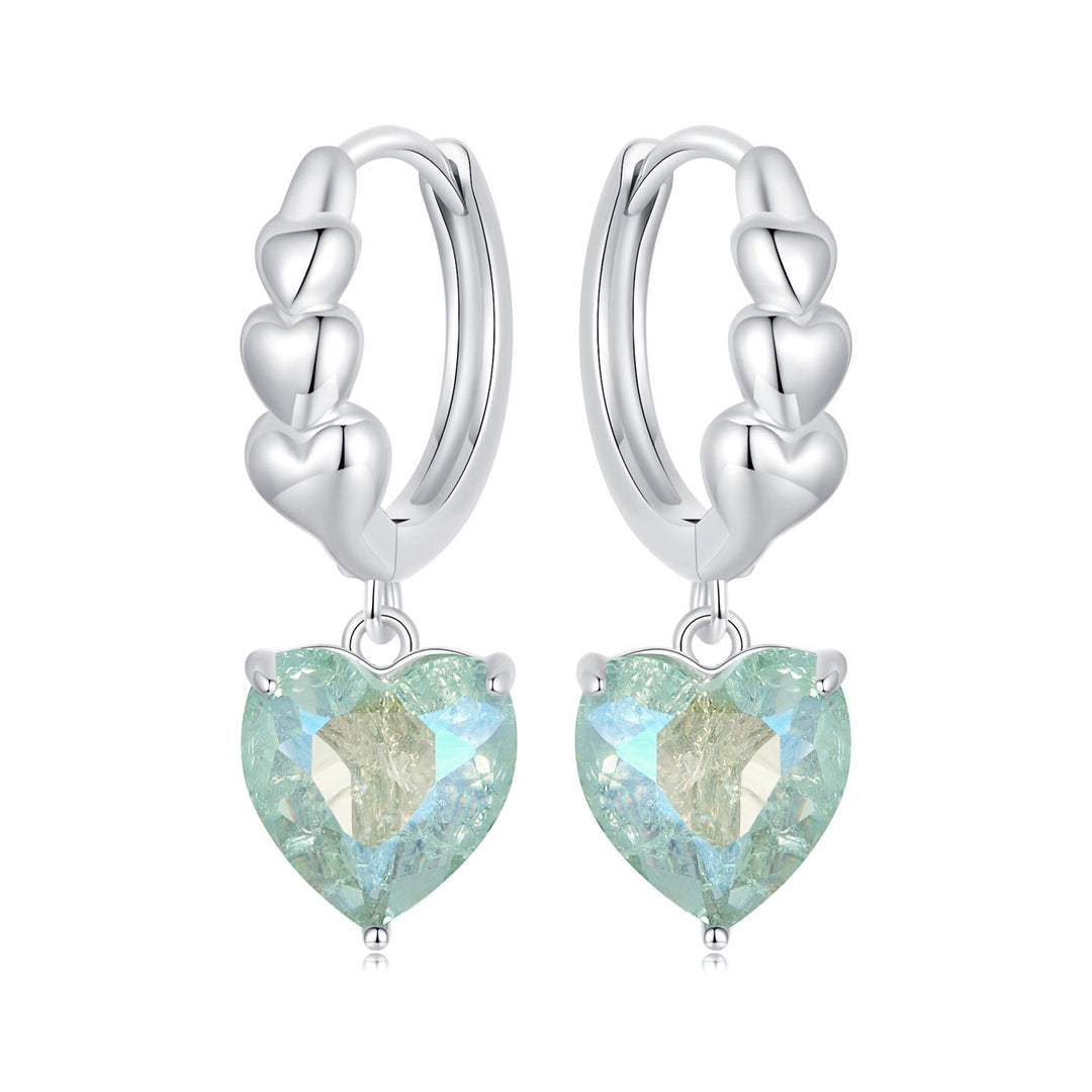925 Sterling Silver Earrings with Transparent Glass, Plated White Gold, Size 23x8.5mm for Women