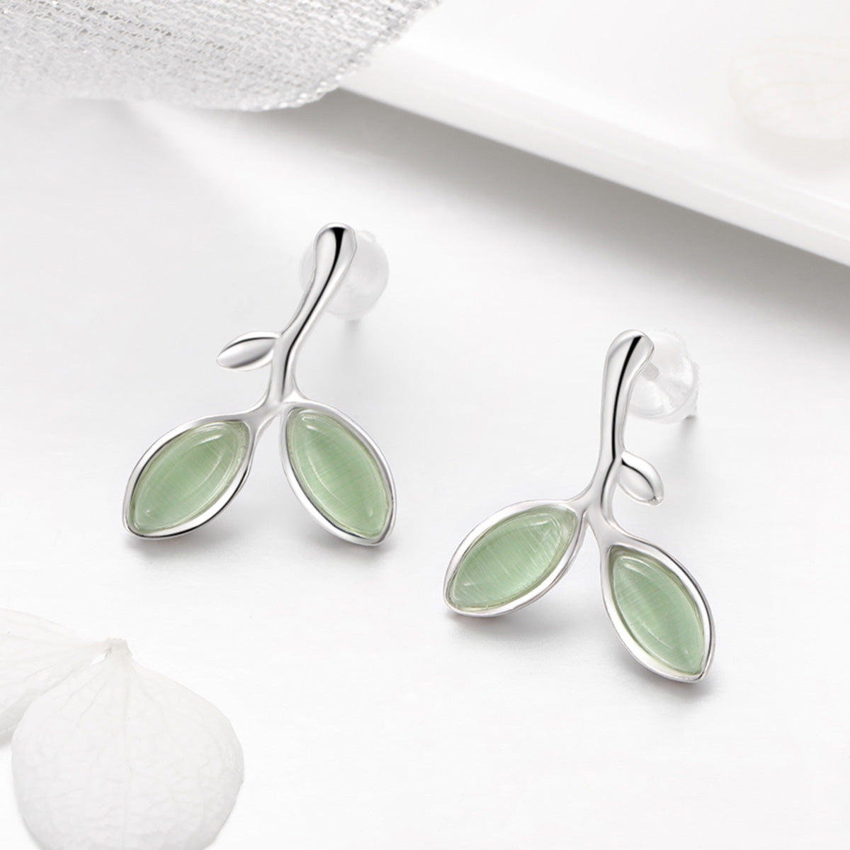 925 Sterling Silver Earrings with Synthetic Opal 1.5*1.3cm - imagen 4 de 8