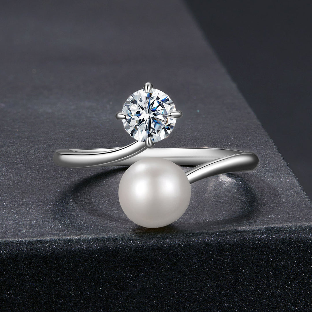 925 Sterling Silver Moissanite 0.5 Carat Freshwater Pearl Ring Size E for Women