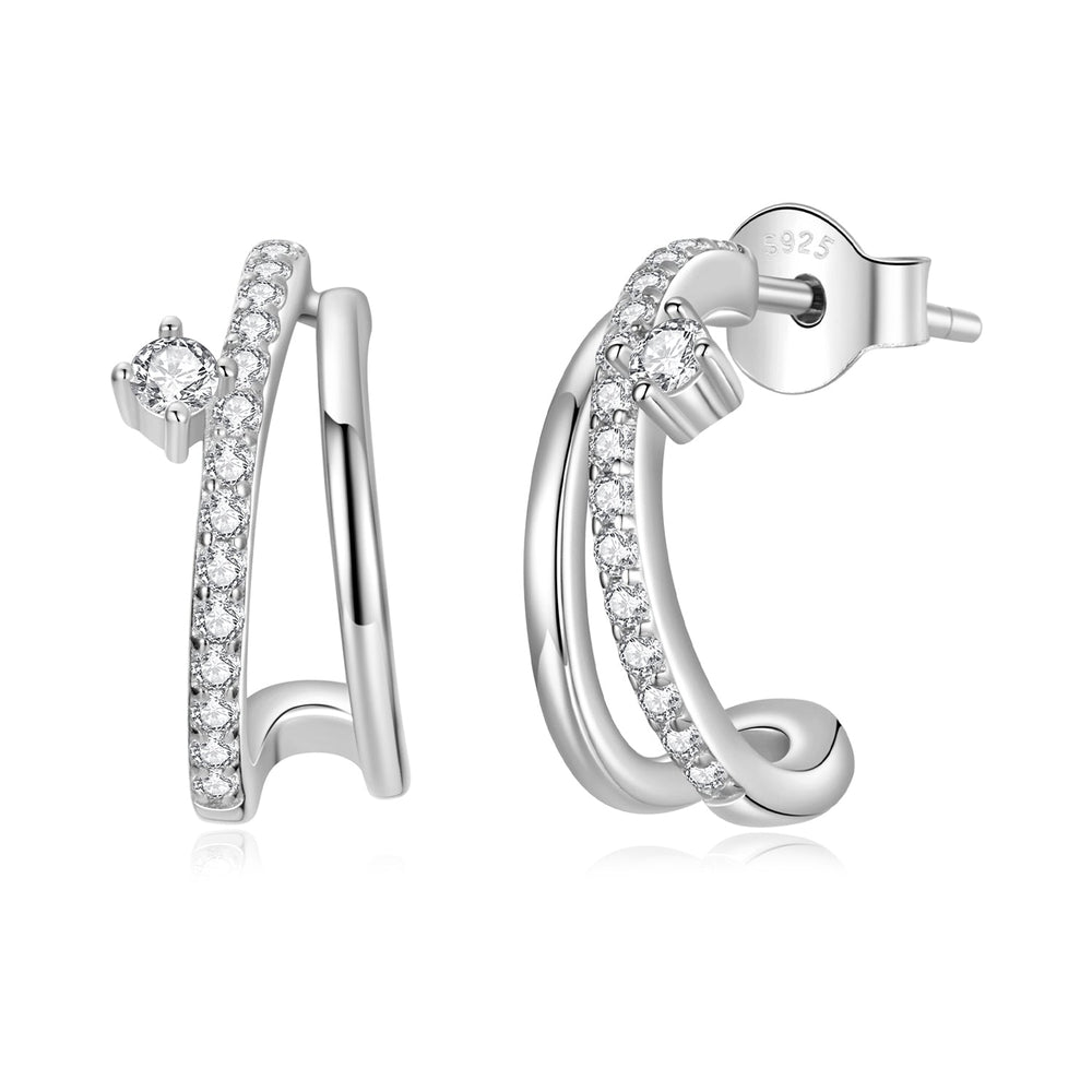 925 Sterling Silver Moissanite Earrings for Women - 1.4x0.5cm, Pavé Setting