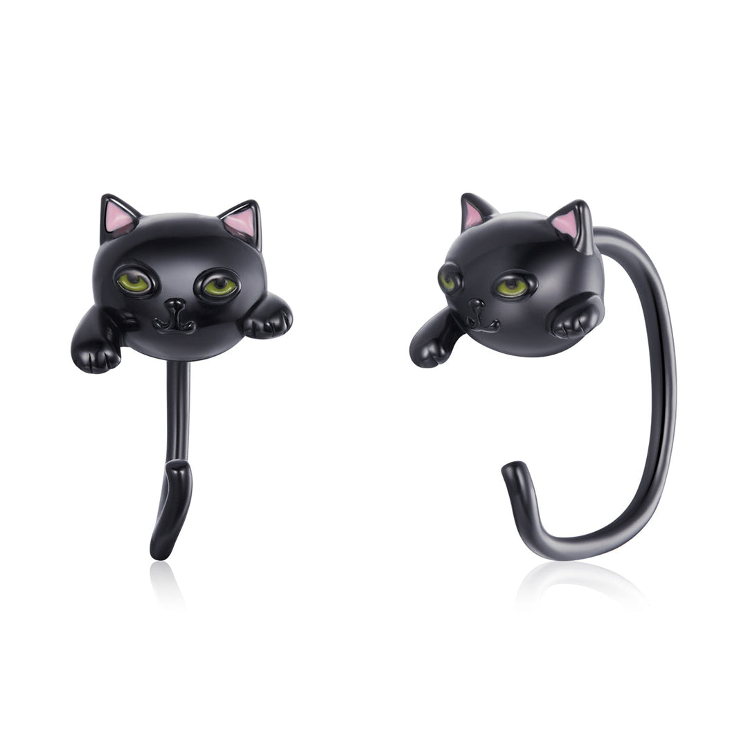 925 Sterling Silver Earrings with Black Gold Enamel for Women