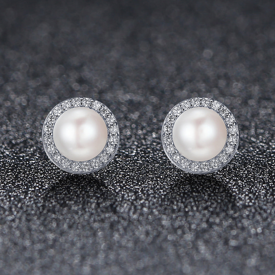 925 Sterling Silver Freshwater Pearl Earrings with CZ for Women