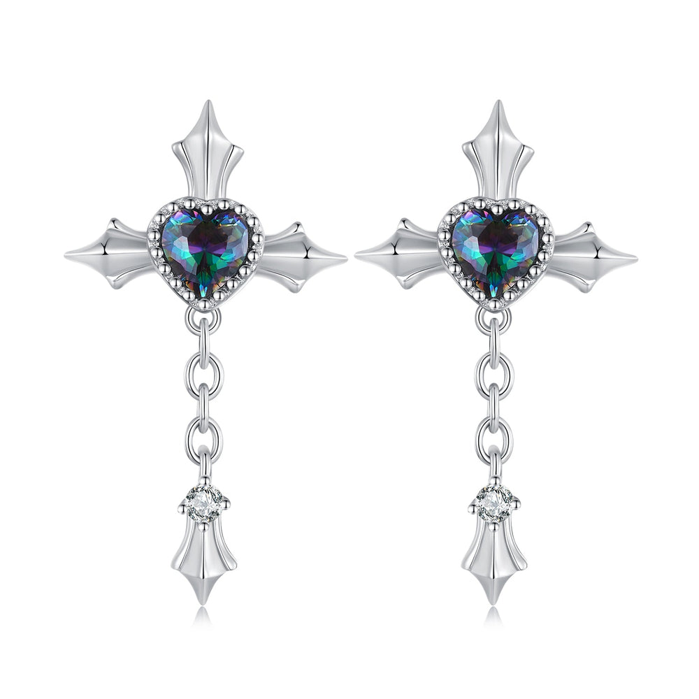 925 Sterling Silver Earrings with CZ and Glass, 24x13mm for Women