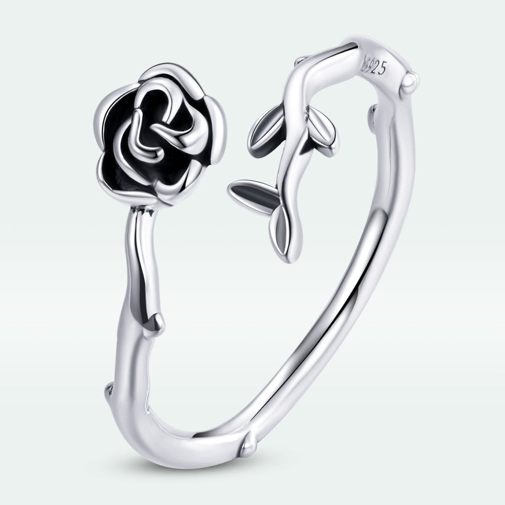 925 Sterling Silver & Oxidized Silver 0.15 cm Width Rose Ring for Women