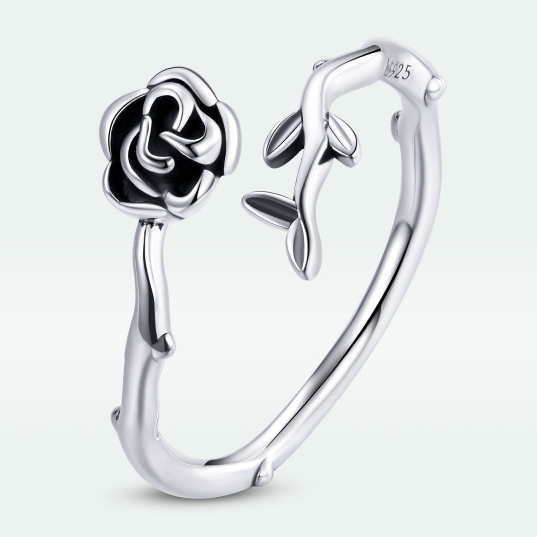 925 Sterling Silver & Oxidized Silver 0.15 cm Width Rose Ring for Women