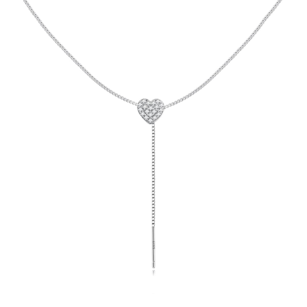 925 Sterling Silver Adjustable Necklace with CZ Pendant for Women
