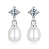 925 Sterling Silver Moissanite 0.10 Carat Earrings with Freshwater Pearl for Women