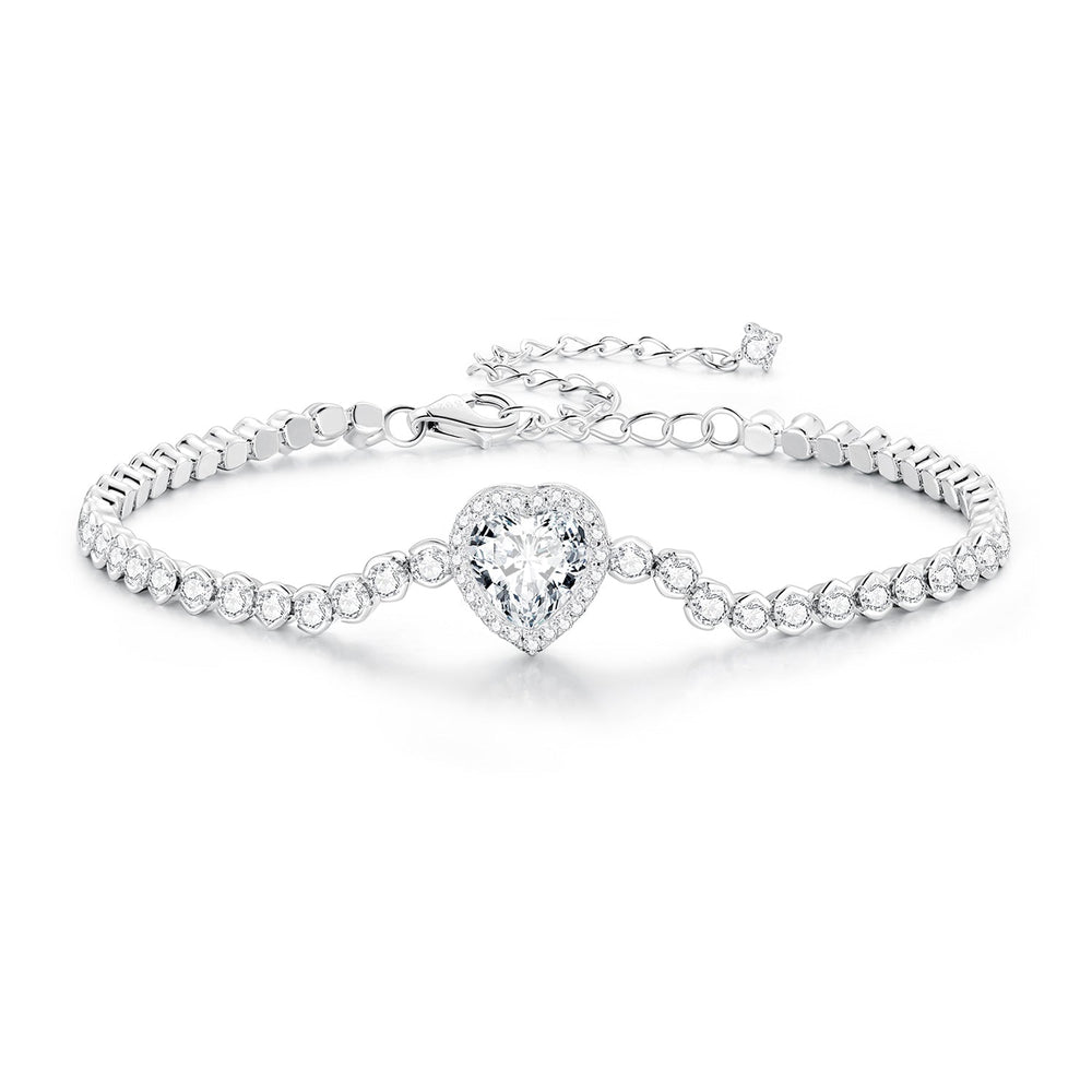 925 Sterling Silver Bracelet with CZ Zircon, 15+6.5cm, Platinum Plated for Women