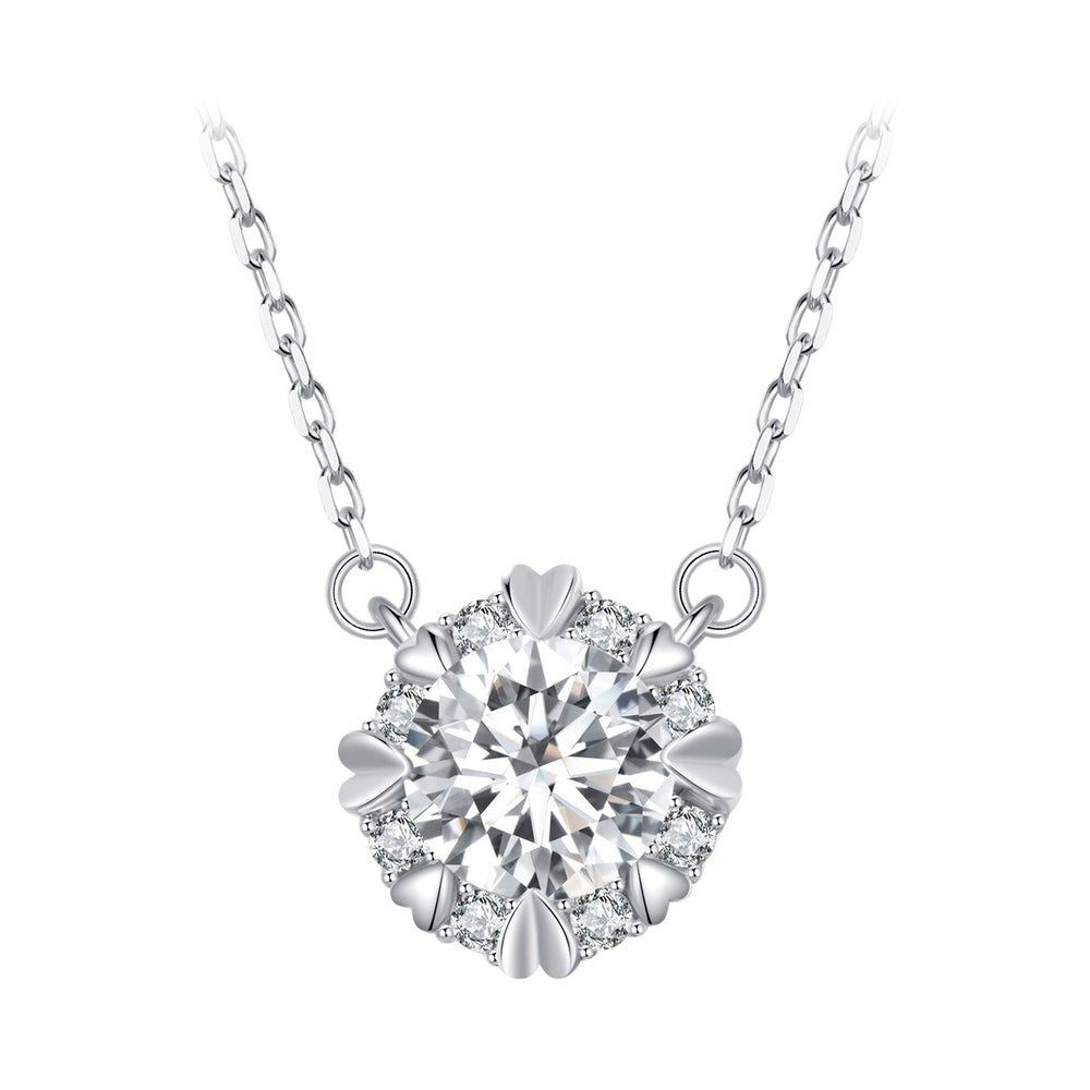 925 Sterling Silver Moissanite 1.0 Carat Necklace with Pavé Setting for Women