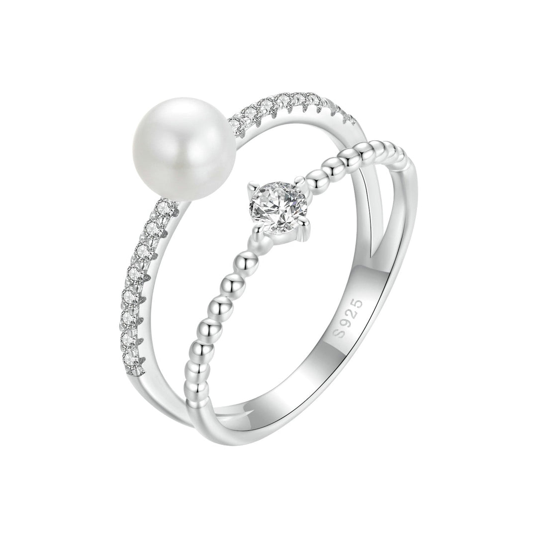 925 Sterling Silver & Moissanite Ring with Freshwater Pearl - Size 6 - Women's Jewelry