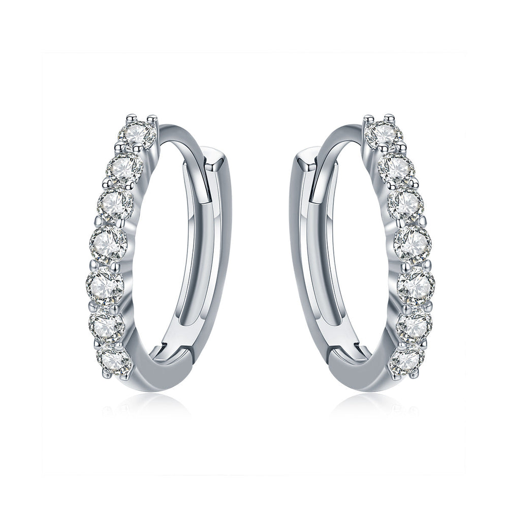 925 Sterling Silver Earrings with Pavé Setting CZ, Size 1.2*0.2cm for Women