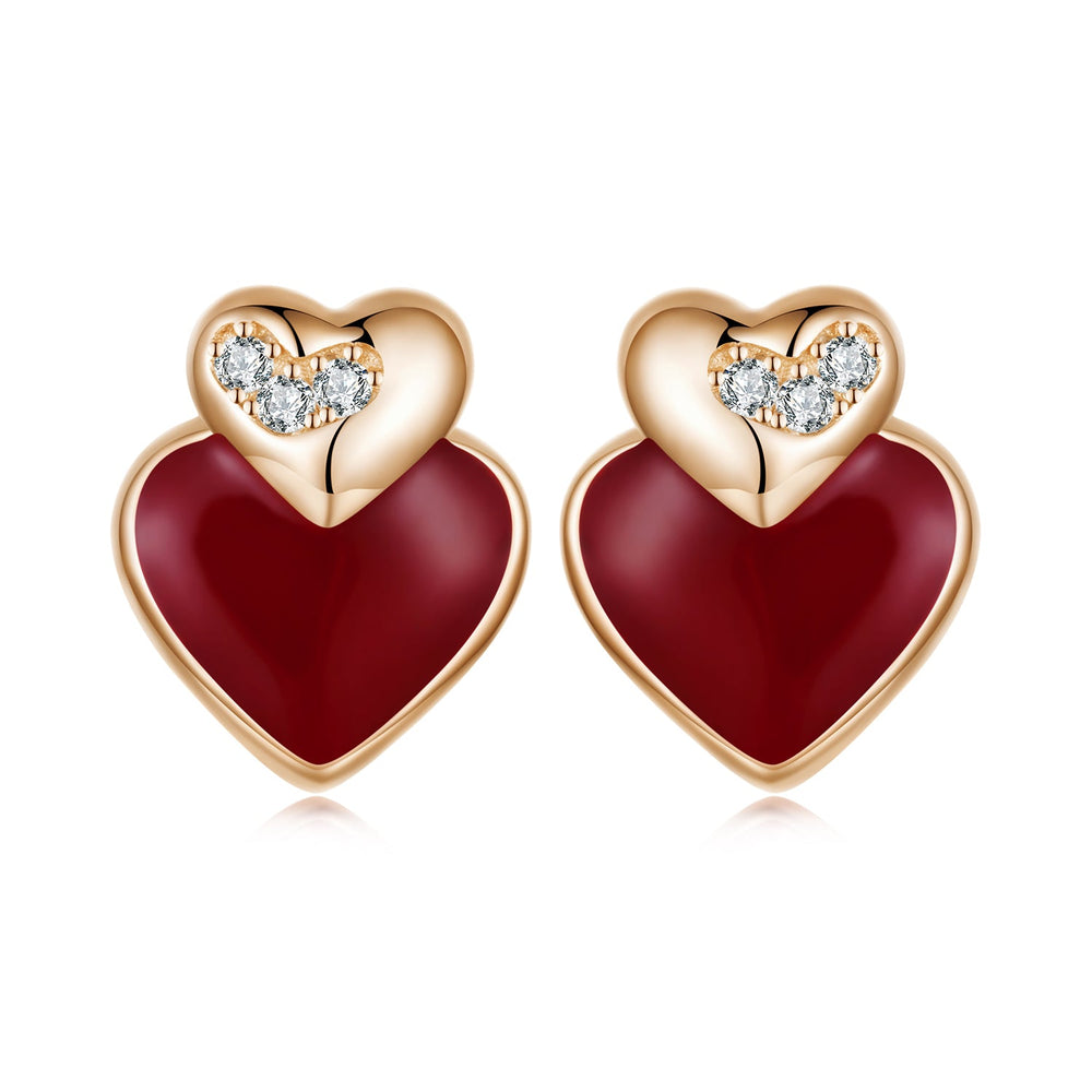 925 Sterling Silver Earrings with Enamel Finish and Pavé Setting in Rose Gold