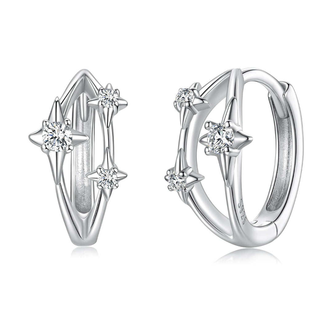 925 Sterling Silver Earrings with Pavé Setting CZ in White Gold for Women