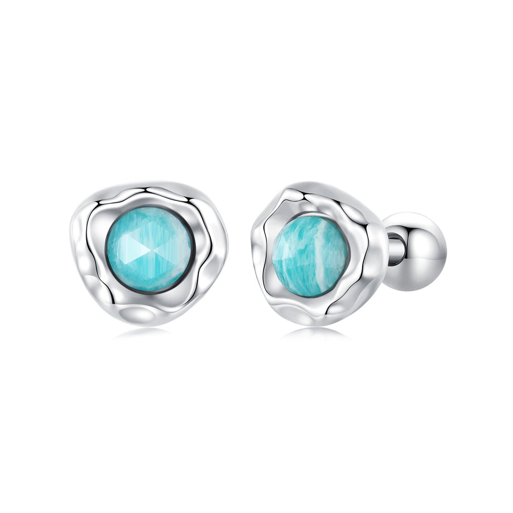925 Sterling Silver Amazonite Earrings 0.55cm Plated White Gold for Women