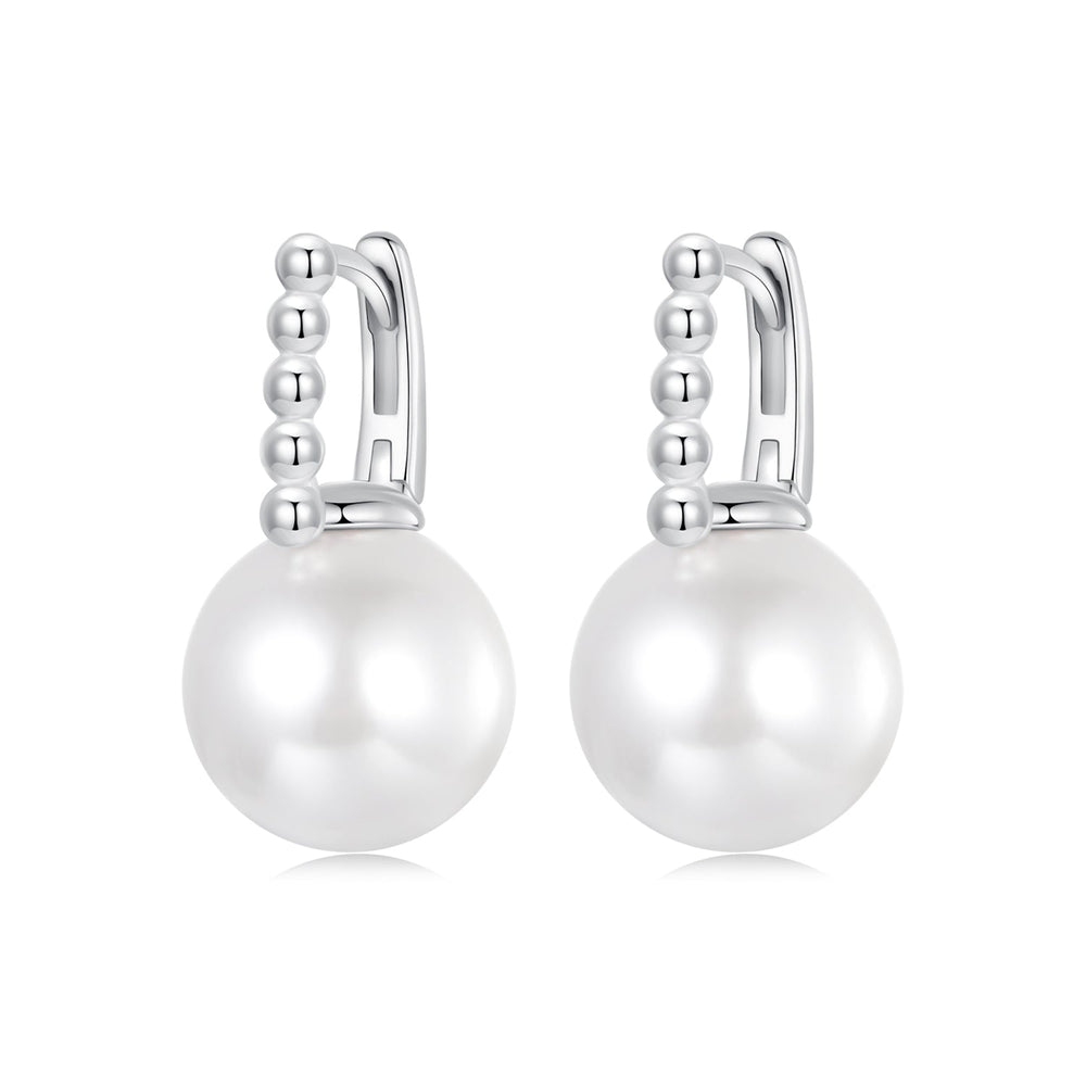 925 Sterling Silver Earrings with White Gold Plating and Shell Pearl for Women