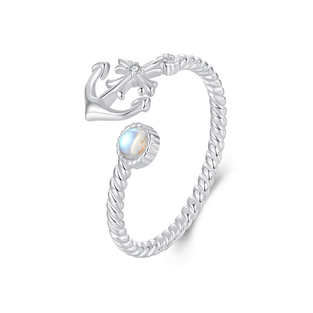 925 Sterling Silver & White Gold Pave Setting Moonstone Ring for Women